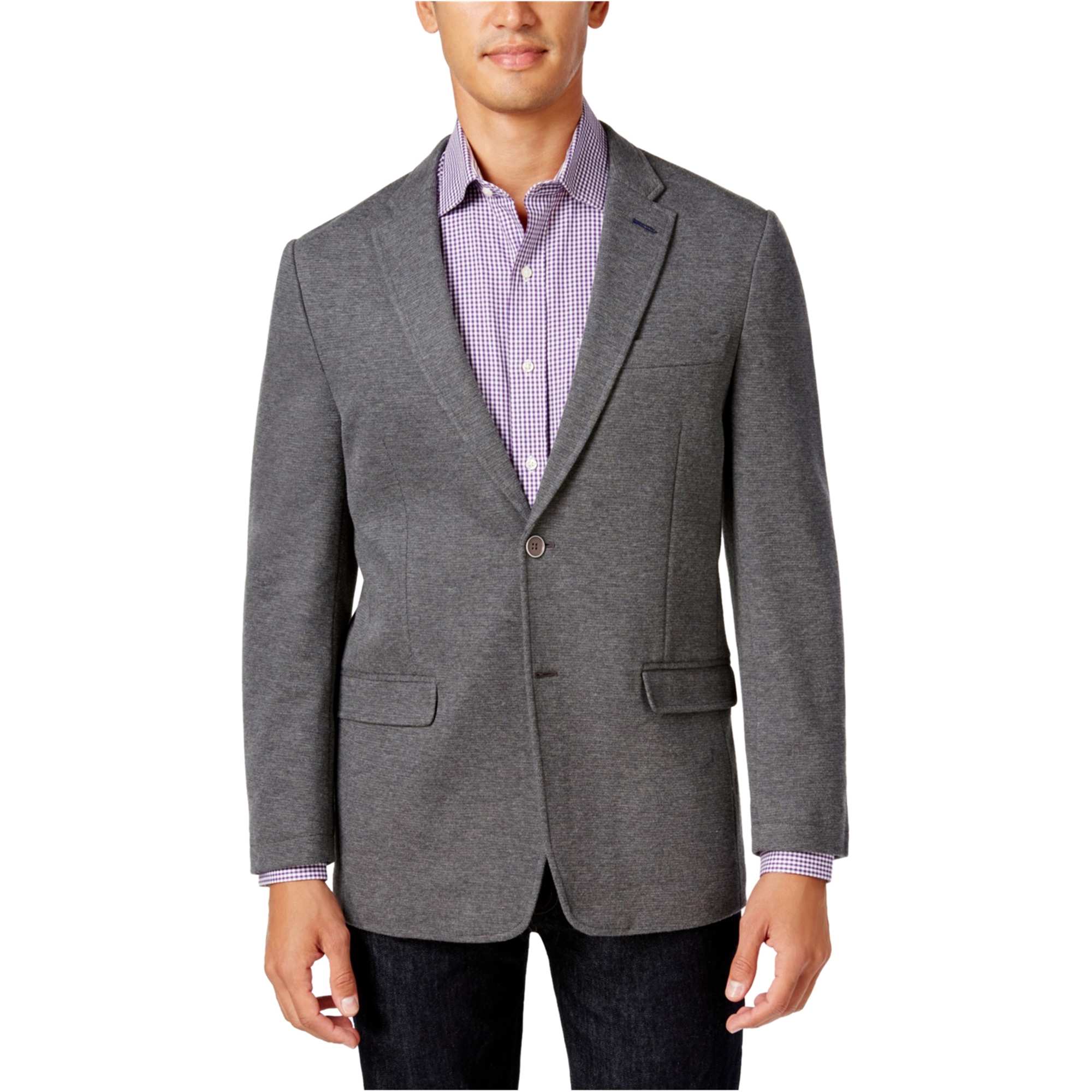 Tommy Hilfiger Mens Knit Two Button Blazer Jacket, Grey, 40 Long